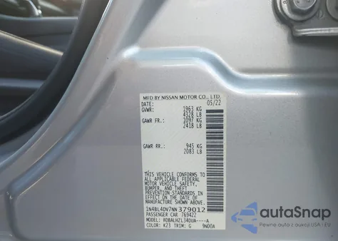 2022 Nissan Altima Sv Fwd z USA, uszkodzony, nr VIN 1N4BL4DV7NN379012